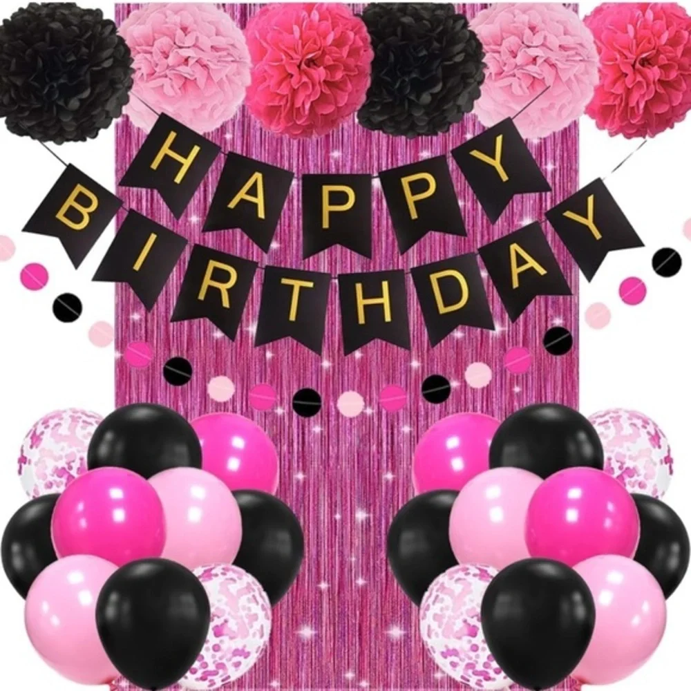 Pink and Black Birthday Party Decoration Set
